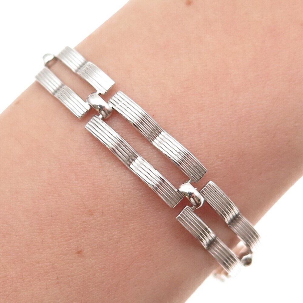 WRE W.E. Richards 925 Sterling Silver Vintage Razor Blade Link Bracelet 7"